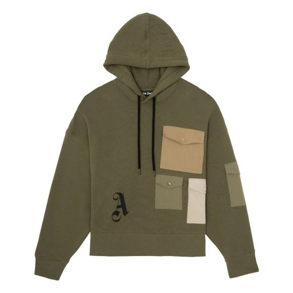 Palm Angels Cotton Pin Up Pocket Sweatshirt Hoodie Olive Green - Picture 1 of 2